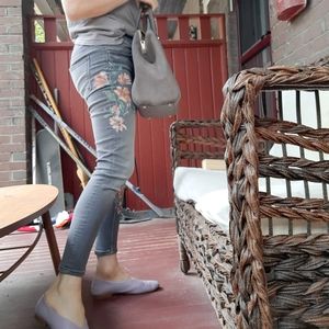 Zara faded gray Denim with painted-on flower